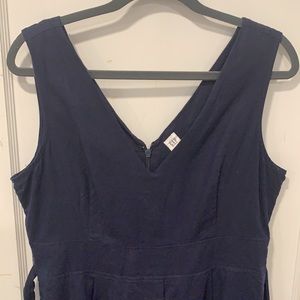 Navy Blue Sun Dress with Fabric Tie Belt